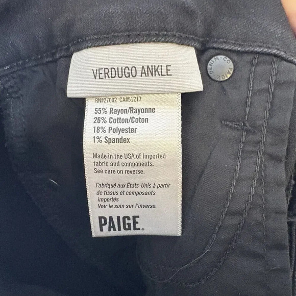 PAIGE Womens Coated Verdugo Skinny Zip Ankle Raw Edge Jeans Black‎ Fog Sz 28 - Picture 8 of 8